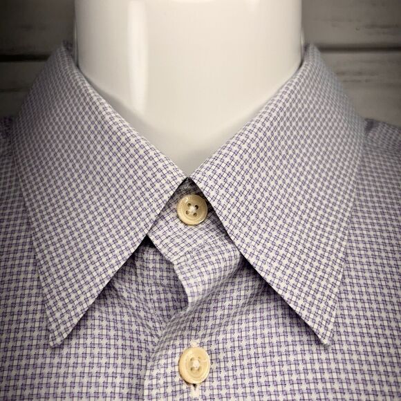 Corneliani Men's Medium Button Down Dress Shirt Gingham Check Cotton Lilac Italy - Picture 5 of 10
